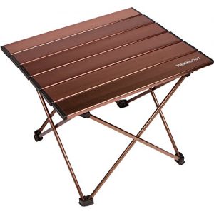 Trekology Camping / Beach Table with Aluminum Table Top  Portable Folding Table in a Bag for Beach, Picnic, Camp, Patio, Fishing, RV, Indoor, Brown Color